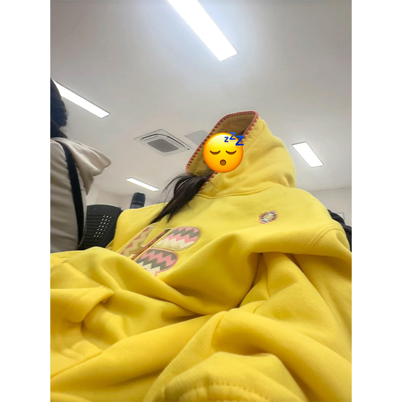 美式潮牌刺绣连帽黄色卫衣女秋冬