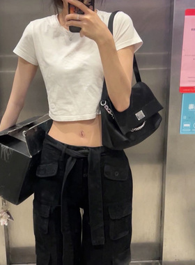 辣妹白色纯棉正肩短袖t恤女2022夏季纯欲风修身显瘦短款上衣ins潮