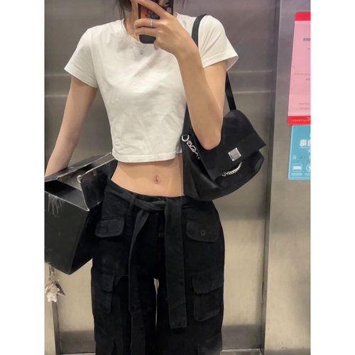 辣妹白色纯棉正肩短袖t恤女2026