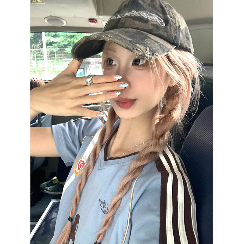 美式复古运动风球衣短袖t恤女夏