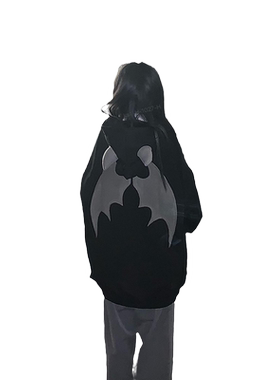 美式高街连帽恶魔刺绣卫衣女秋冬