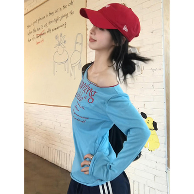 辣妹防晒罩衫蓝色薄款长袖t恤女