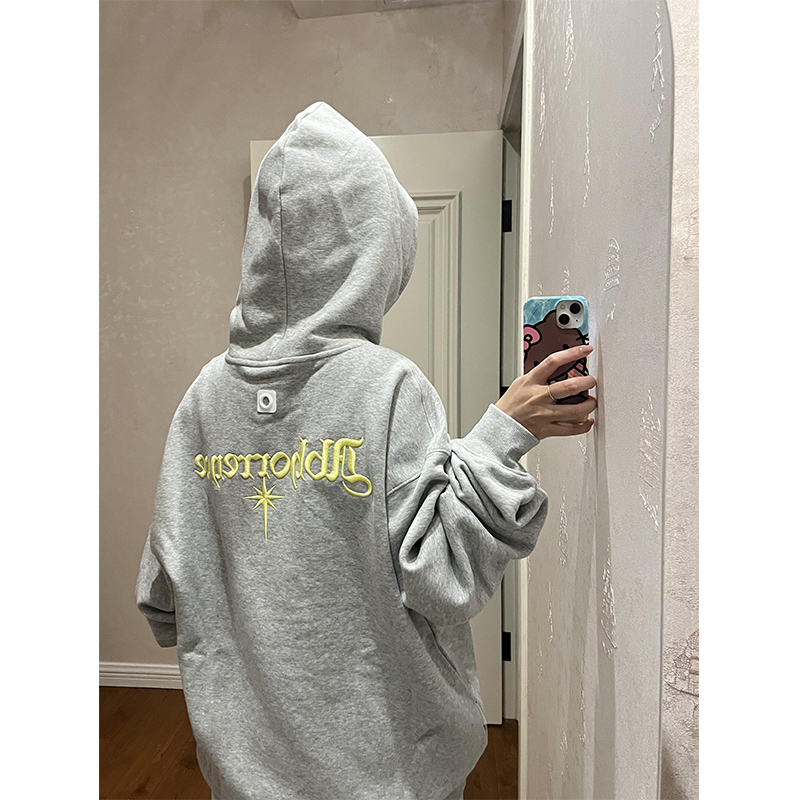 美式高街重工刺绣加绒加厚卫衣女