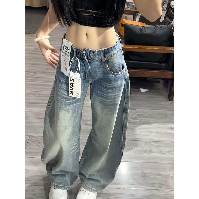 美式高街浅色水洗牛仔裤女秋冬