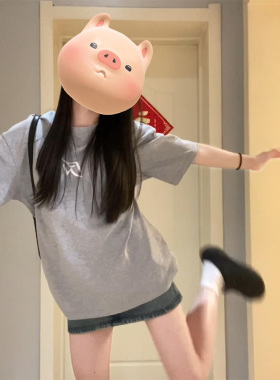 美式复古灰色短袖t恤女夏季2026新款慵懒风oversize情侣半袖上衣