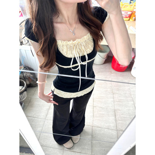 纯欲bm风假两件短袖t恤女夏季