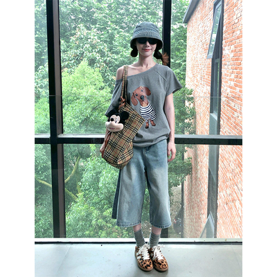 美式复古浅色七分牛仔短裤女夏季
