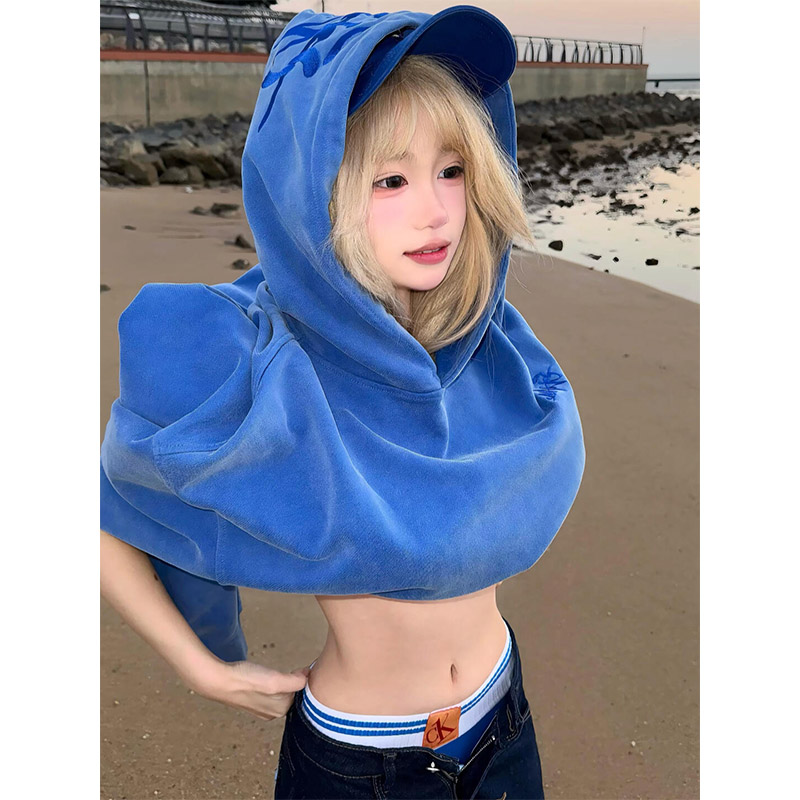 国潮牌oversize高街蓝色卫衣女