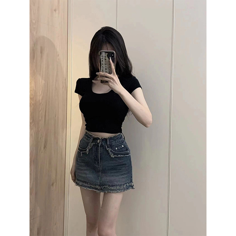正肩辣妹短袖t恤女夏季2023新款