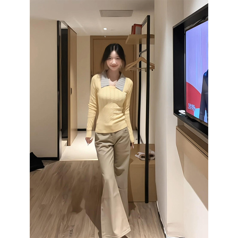 韩系黄色v领麻花条纹假两件毛衣针织衫女秋冬新款内搭打底衫上衣,女装/女士精品,毛针织衫,淘宝优惠券,粉丝福利购,淘宝优惠卷