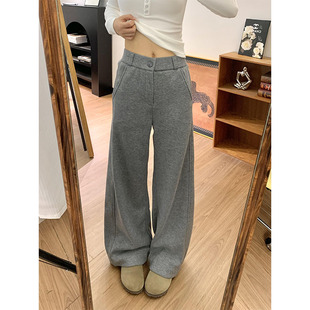 加绒加厚窄版西装裤女秋冬2025新款韩系宽松慵懒休闲直筒阔腿卫裤