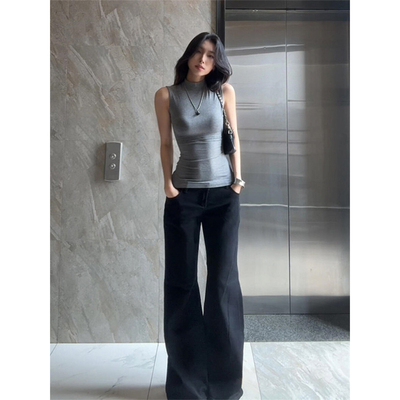 纯欲风辣妹半高领无袖背心T恤女