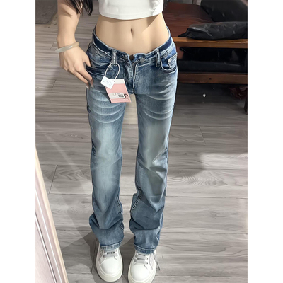 美式高街毛须低腰微喇牛仔裤女秋