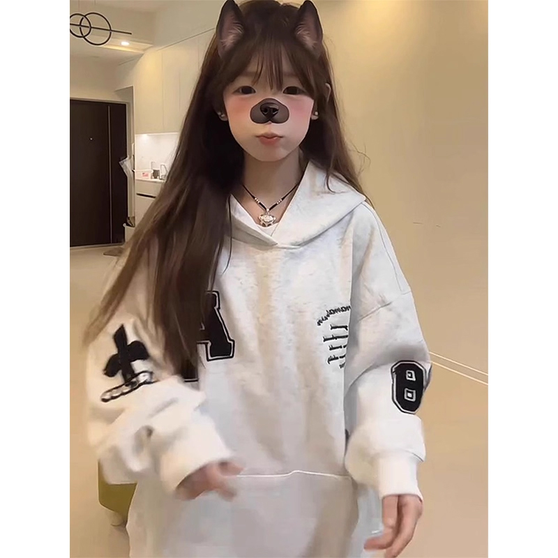 国潮牌美式高街字母刺绣连帽卫衣