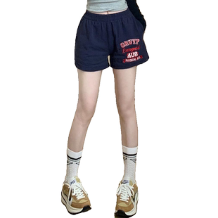 美式复古运动短裤女夏季薄款直筒外穿宽松高腰显瘦休闲纯棉阔腿裤