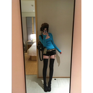 孔雀蓝针织开衫两件套女秋冬新款叠穿长袖毛衣外套高级感外搭上衣