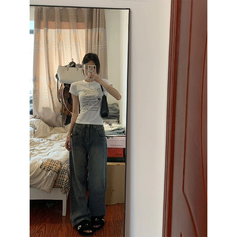 纯棉白色正肩短袖t恤女修身显瘦