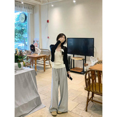 高腰显瘦垂感慵懒风直筒运动长裤 灰色阔腿休闲裤 女春秋冬2025新款