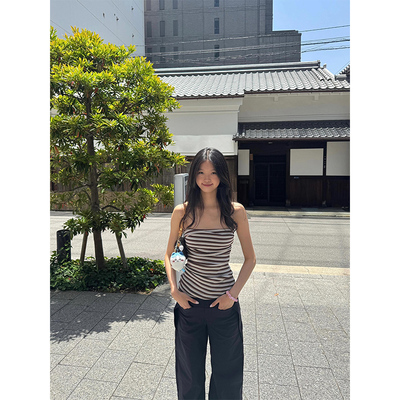 美式辣妹收腰条纹抹胸背心女夏