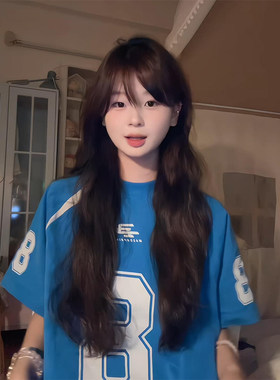 美式运动多巴胺蓝色短袖t恤女夏