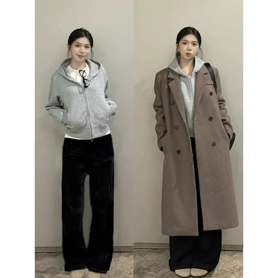 灰色卫衣外套女显瘦正肩连帽短款