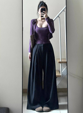 纯欲紫色吊带长袖开衫两件套装女春季2025新款短款内搭甜辣妹上衣