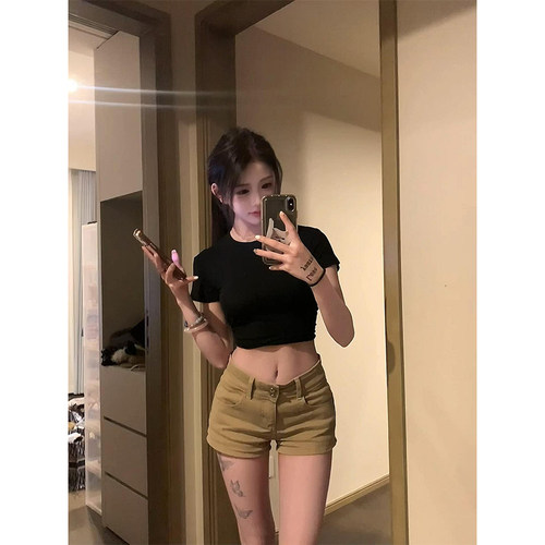 美式复古双扣牛仔短裤女夏季2026