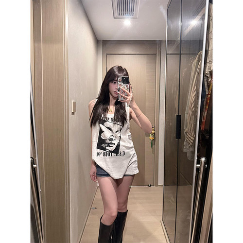 美式复古bm风印花背心女夏季2026
