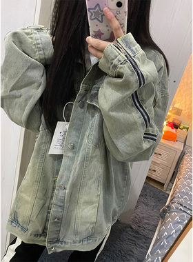 美式高街vibe牛仔外套女春秋复古港风chic潮牌拉链设计感小众夹克