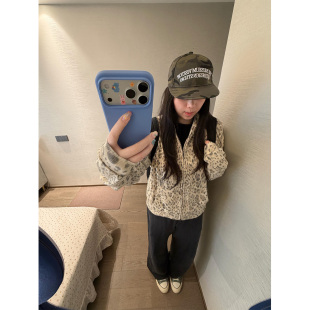 美式复古豹纹连帽开衫卫衣女春秋2026新款街头设计感休闲百搭外套