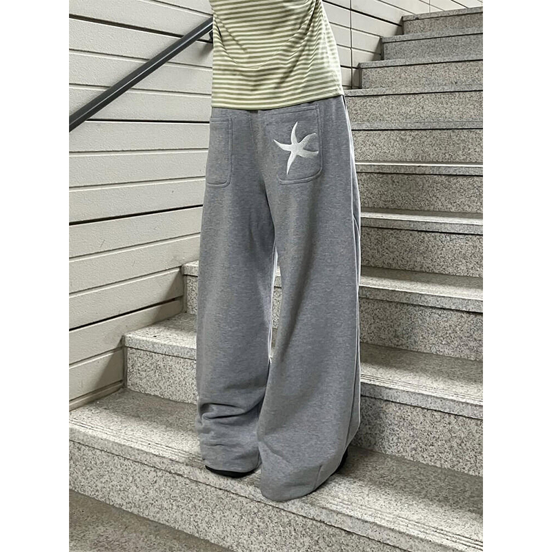 美式高街海星刺绣口袋裤子女秋冬