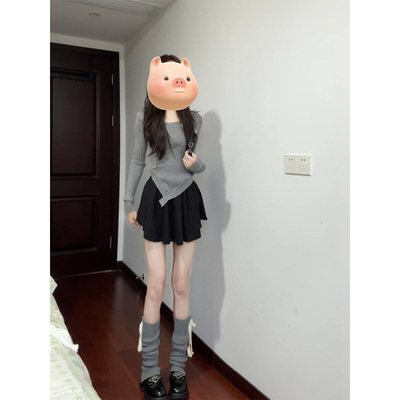 韩系露肩系带针织打底衫女秋冬