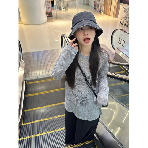 美式复古灰色长袖防晒T恤女夏季
