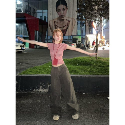美式复古条纹红色t恤女夏季2026