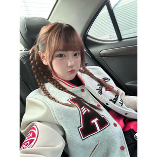 美式复古高街植绒刺绣棒球服女秋冬设计感小众潮牌情侣装夹克外套