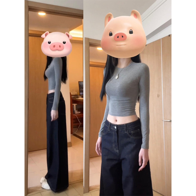 美式正肩紧身打底长袖t恤女早秋