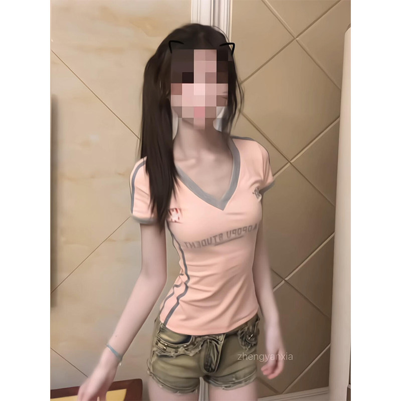 美式辣妹y2k撞色球衣短袖t恤女夏图片
