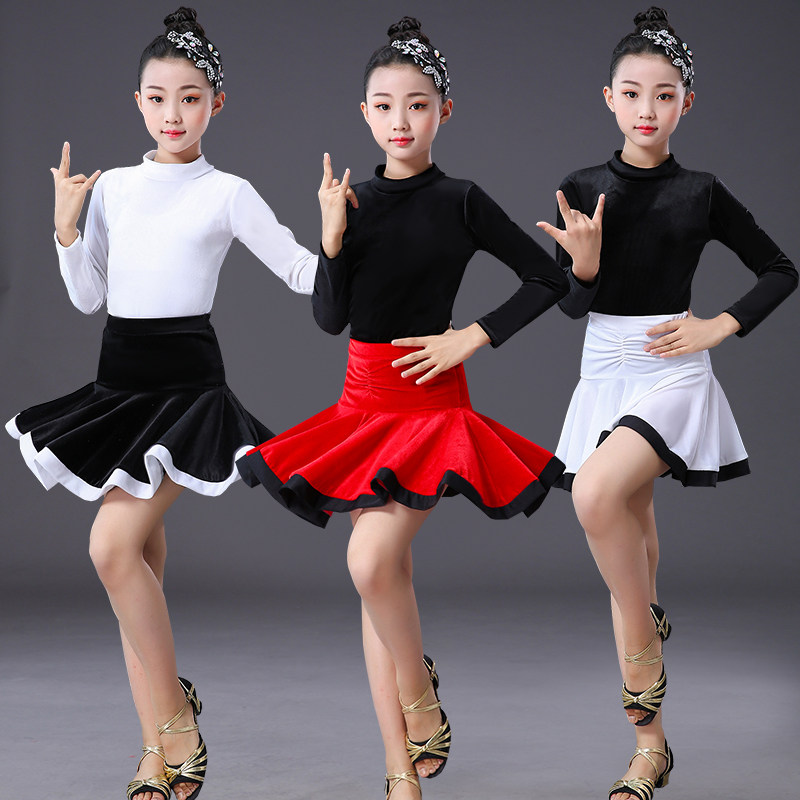 儿童拉丁舞服装分体长袖女童秋冬季练功服少儿拉丁舞裙表演服新款