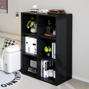 实木卡莱克格子柜落地客厅沙发边柜隔断置物柜子黑色储物柜矮书柜