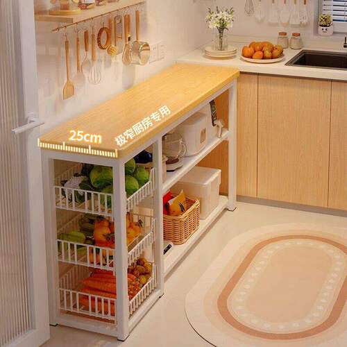 厨房置物架落地多层切菜桌子工作台多功能靠墙微波炉收纳架窄边柜