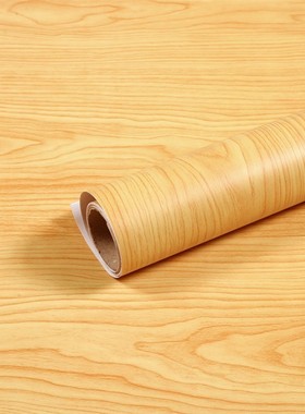 黄色枫木纹家具翻新贴纸自粘墙纸贴皮衣柜子木板木门桌面防水仿木
