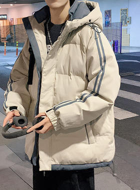 连帽加厚棉衣男冬季外套潮牌港风短款羽绒棉服宽松撞色潮流棉袄子