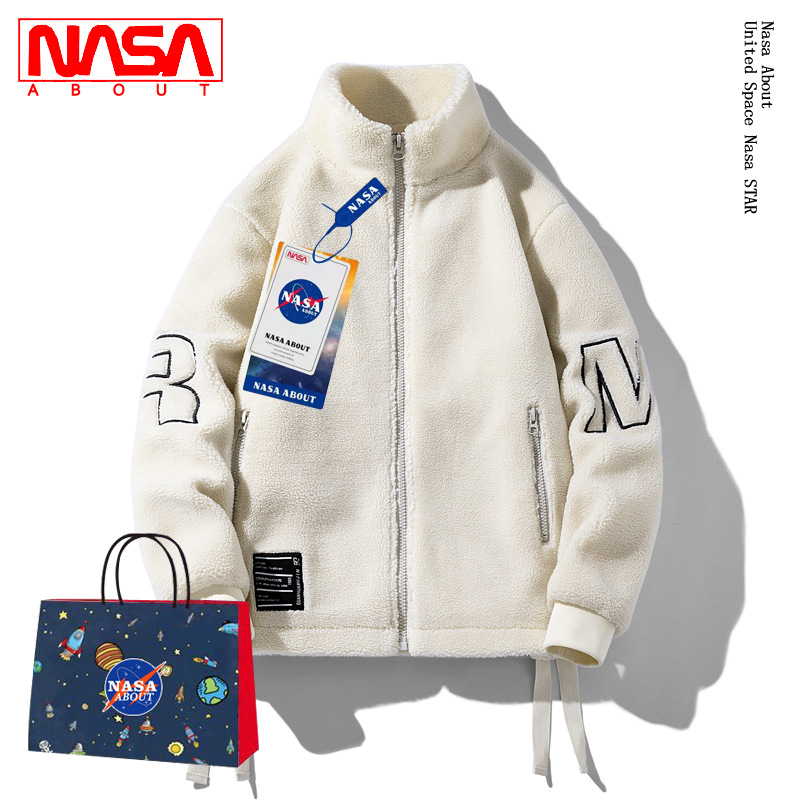 NASA联名羊羔绒棉服外套男2022年冬季韩版潮流立领潮流男士棉服潮