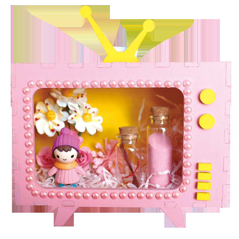 儿童diy电视机带灯 手工拼装涂色材料包益智玩具亲子新年礼品