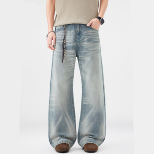 沐丘男装∣2021M水洗复古牛仔裤男士美式高街dirtyfit直筒长裤子