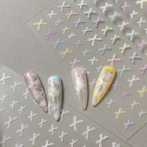 小香风甜美拼色蝴蝶结美甲贴纸