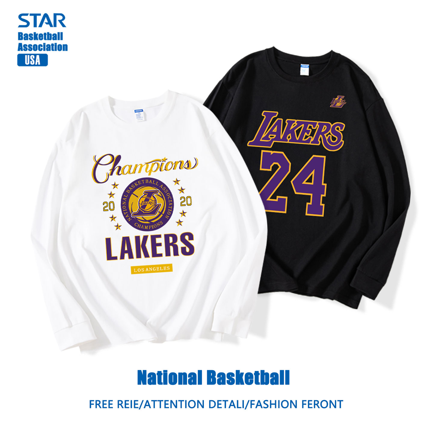 湖人队球衣训练长袖美式篮球T恤