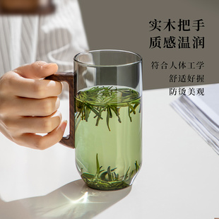 茶杯玻璃杯加厚耐高温泡茶杯绿茶杯家用办公室专用带把手喝水杯