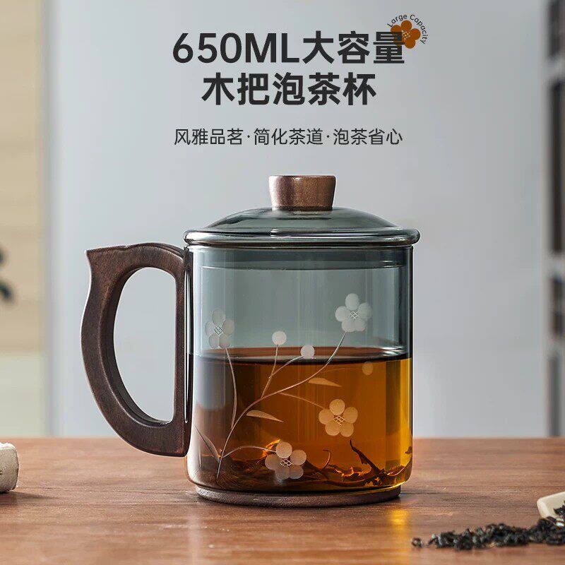 茶杯日式高档泡茶杯玻璃杯耐高温个人办公专用喝茶杯带盖泡茶杯子