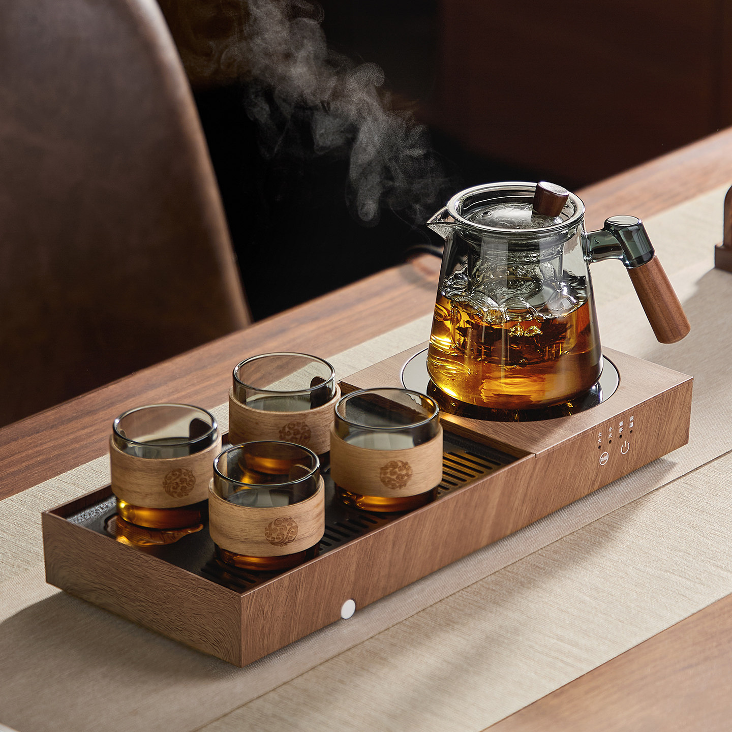【一体茶盘】玻璃煮茶壶电陶炉